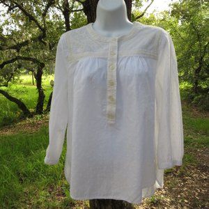 Lucky Brand Medium Womans Top semi sheer embroidered 3/4 sleeves